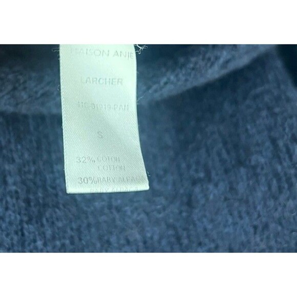 Maison Anje Navy V-Neck Sweater Scalloped Hem Eyelet Knit Pullover Baby Alpaca S - Picture 7 of 7